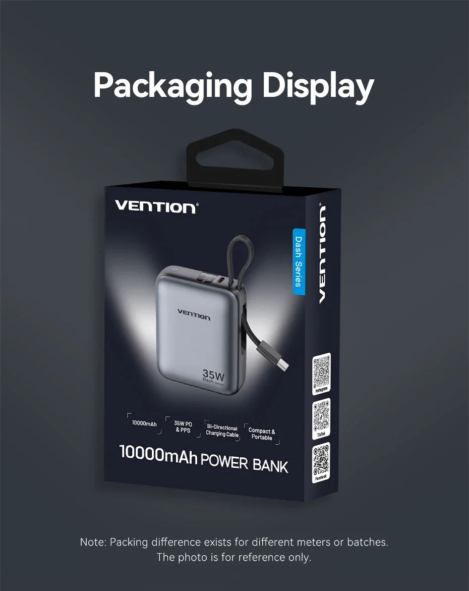 Vention 10000mAh Power Bank Fast Charging PD 35W Portable PowerBank for iPhone 16 15 Pro Max Xiaomi External Battery Charger