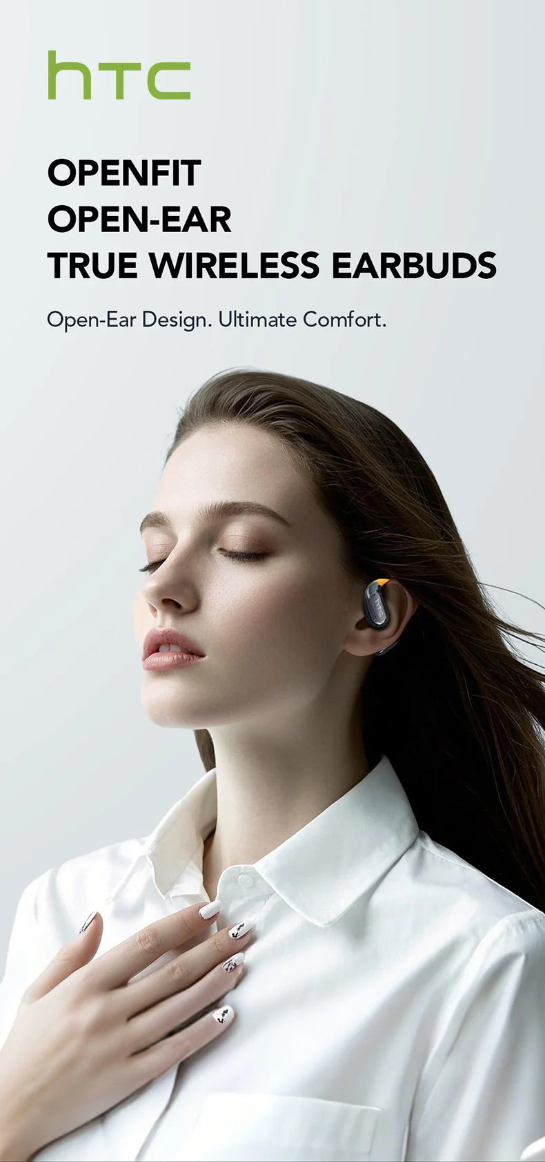 HTC NE27 Wireless Headphones AI Translator Earbuds OWS Sports Bluetooth Earphones Glowing Earhook Customizable Wallpaper Screen