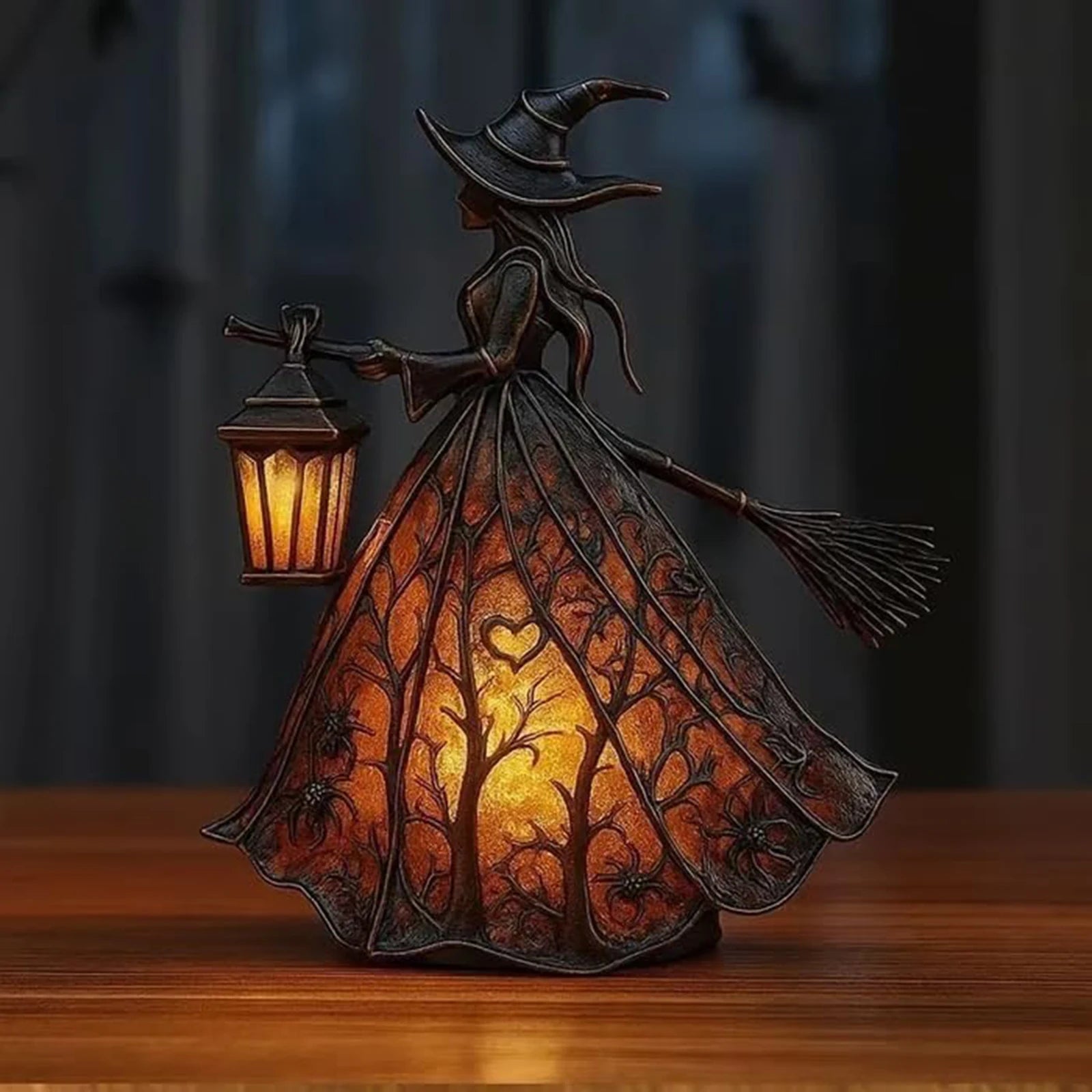 Halloween Witch Lamp Stained Gothic Witch Hat Led Lamp Spooky Decorative Standing Night Light Party Lighting Decorations