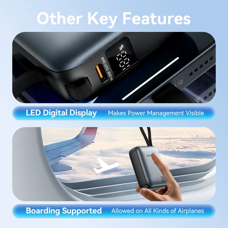 Vention 10000mAh Power Bank Fast Charging PD 35W Portable PowerBank for iPhone 16 15 Pro Max Xiaomi External Battery Charger