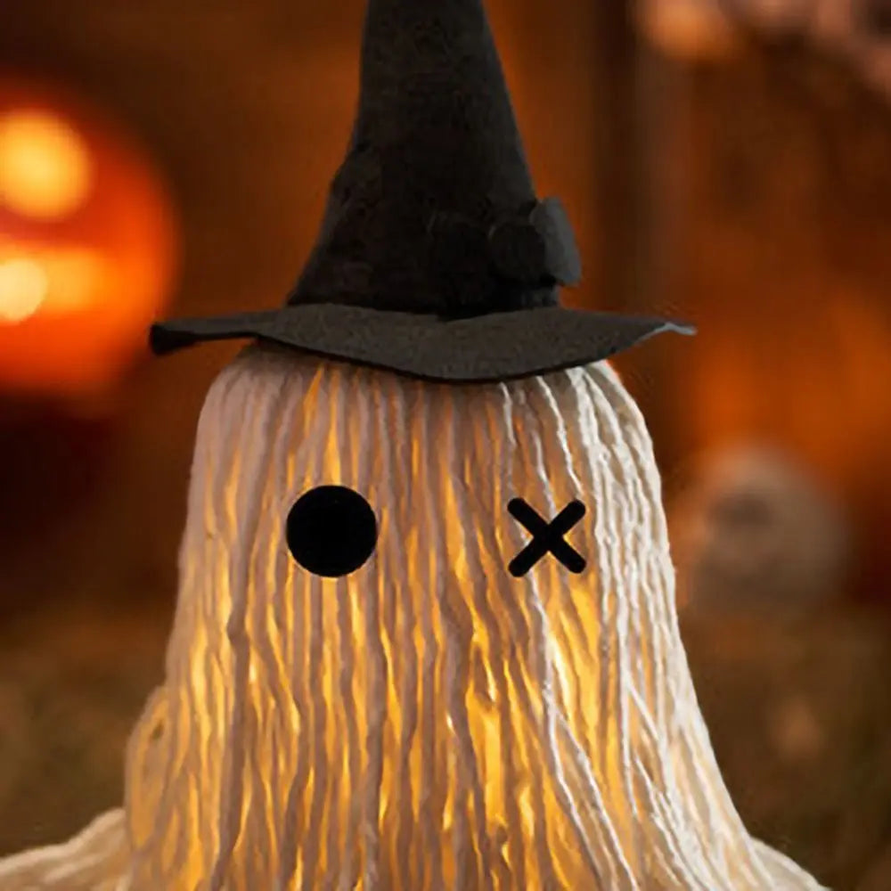 Luminous Halloween Hanging Ghost Light LED with Hat Specter Ornaments DIY Expression White Tassels Mop Head Desktop Decoration
