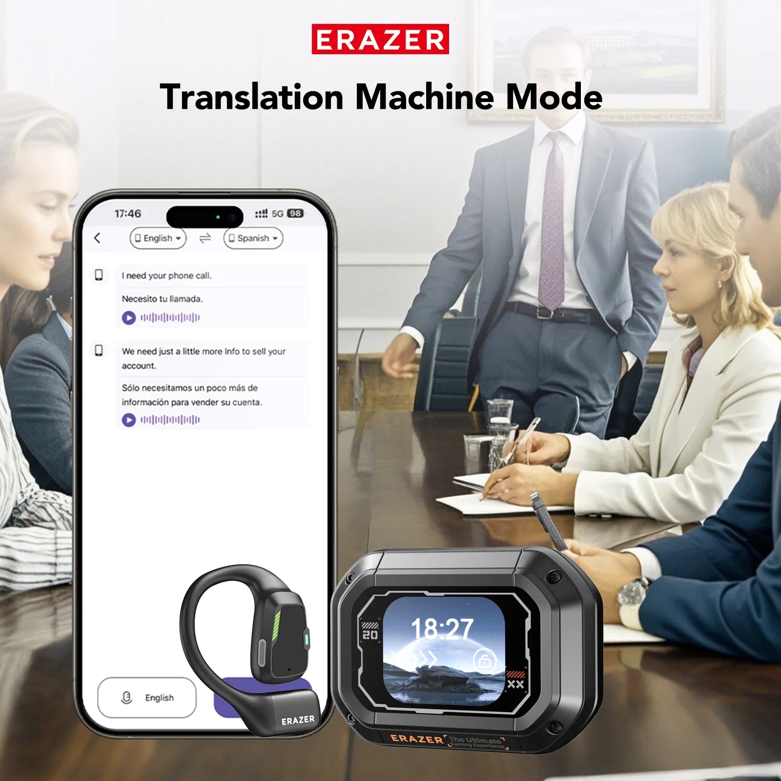 [135 Translator Earphone] Erazer XP6 Bluetooth Earphones Headset DIY Equalizer APP AI Wireless Headphones Travel Touch Screen