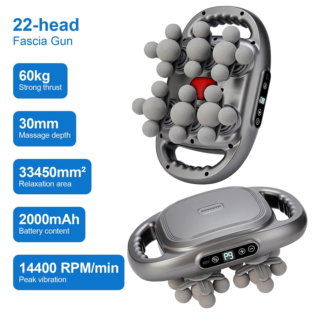 22-Head Fascia Gun High Frequency Vibration Body Massage Gun Back Massager Waist Massager Neck Shoulder Thigh Fascia masajeador