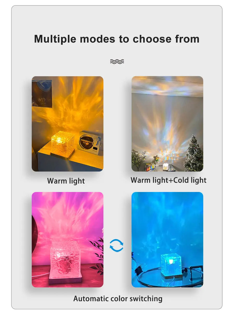 Ocean Wave Aurora Projector Light 16 Colors Dynamic Rotating Flame Crystal Lamp With Remote RGB Dimmable For Living Room Decor