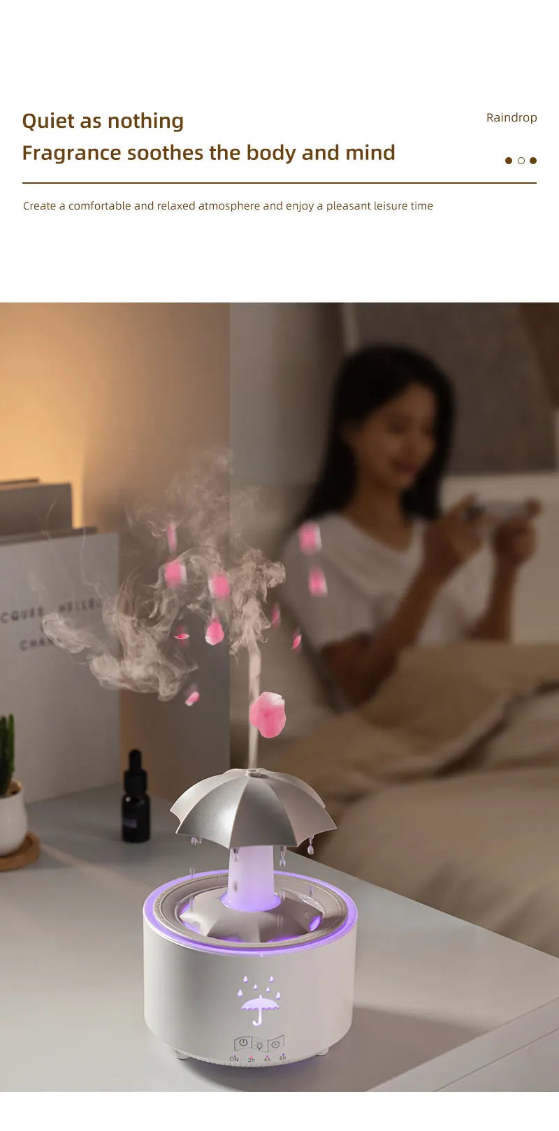 Cloud Rain Humidifier Raindrop Aroma Essential Oil DiffuserRemote Control Night Light Desktop Fountain Water Drop Sound for Home