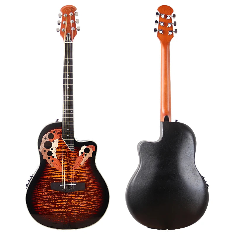Electric Acoustic Guitar 6 Strings Round Back Ovation Model Brown 41 Inch Acoustic Guitar Cutaway Design Electric Folk Guitar