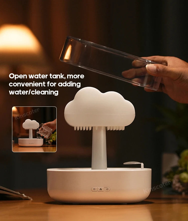Cloud Air Humidifier Electric Aroma Essential Oil Diffuser Ultrasonic Mist Rain Cloud Color Night Light Raindrops White Noise
