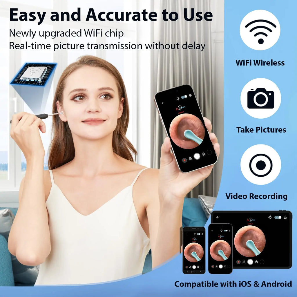 Earwax Removal Kit for IOS Phones Violet Ear Canal Cleaner with 1296P Camera 5 Ear Spoons