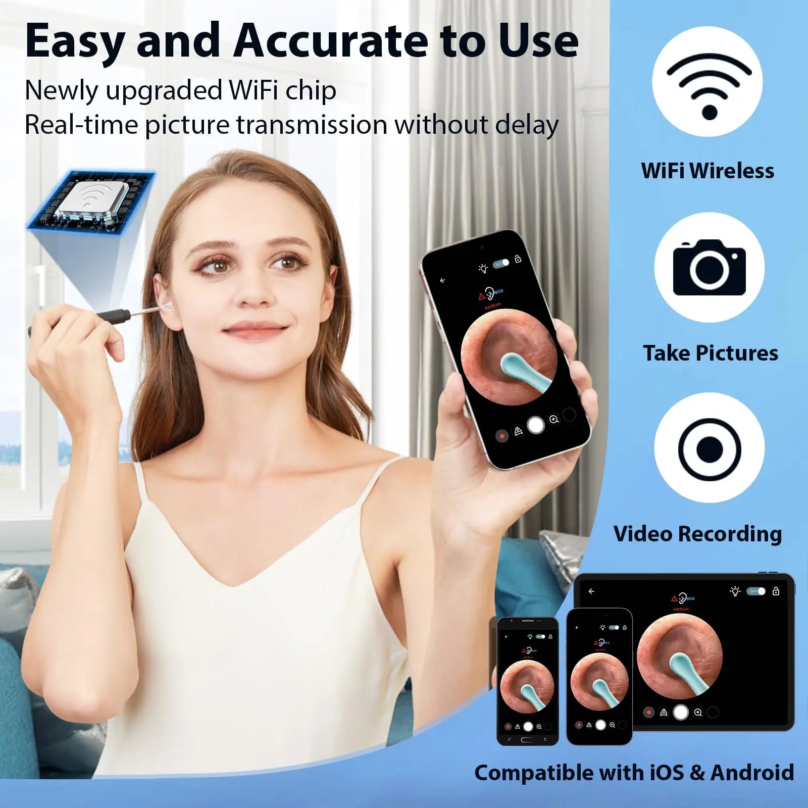 Earwax Removal Kit for IOS Phones Violet Ear Canal Cleaner with 1296P Camera 5 Ear Spoons