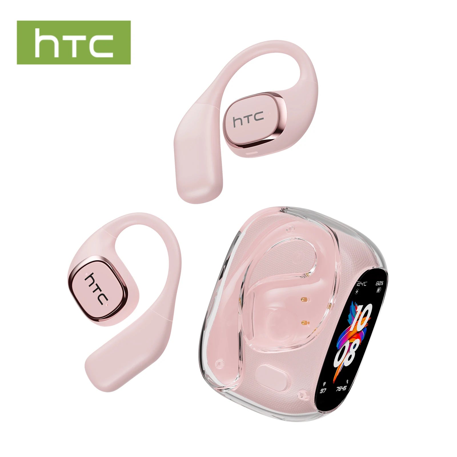 Translator HTC NE11 Bluetooth 6.0 OWS Wireless Headphones Translation Earphones Full-Color Touch Screen Ultra Long Battery Life