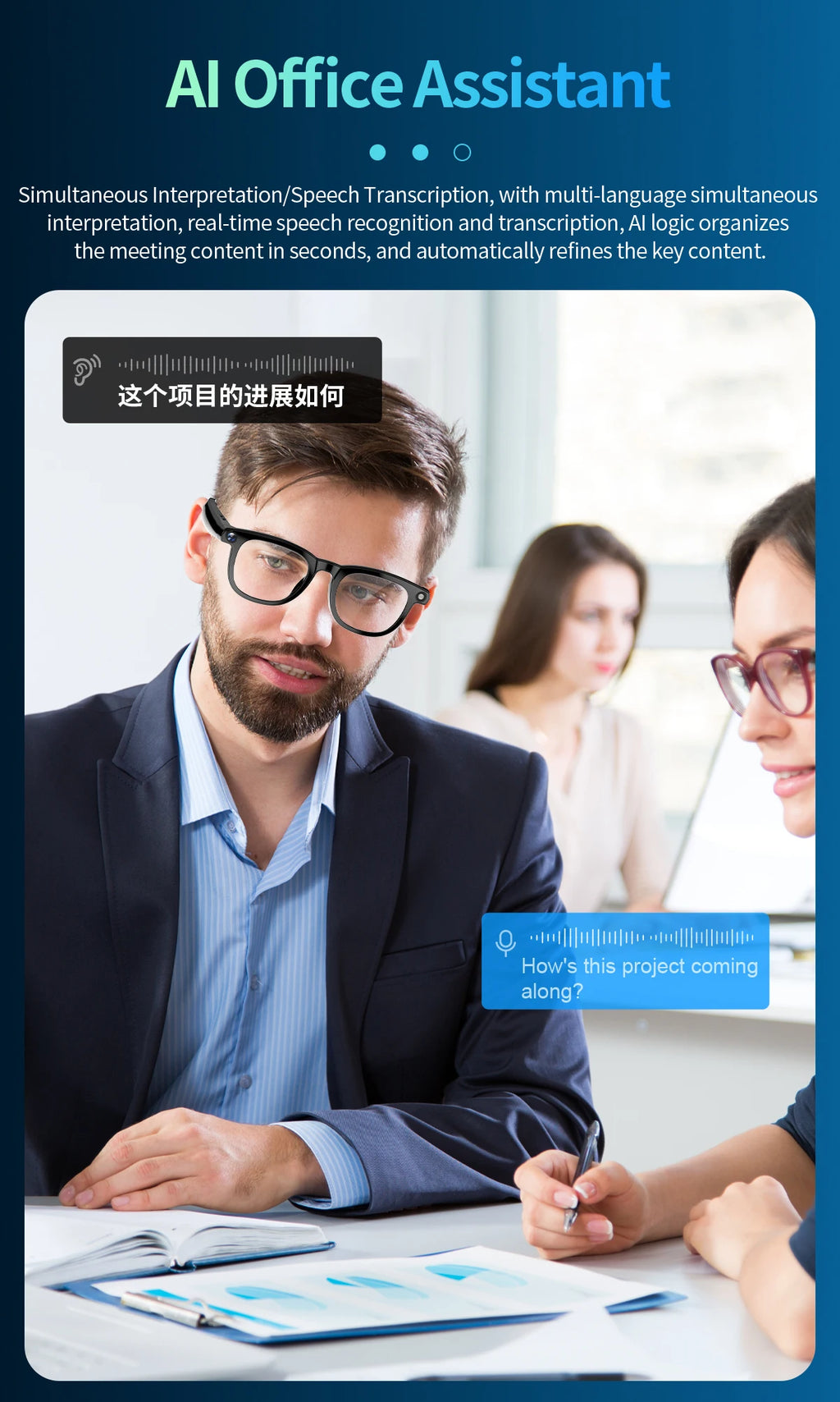 AI Smart Translate Glasses Photography Video Wifi Transmission Bluetooth Call Music Play Smart Glasses for Studying Travaling