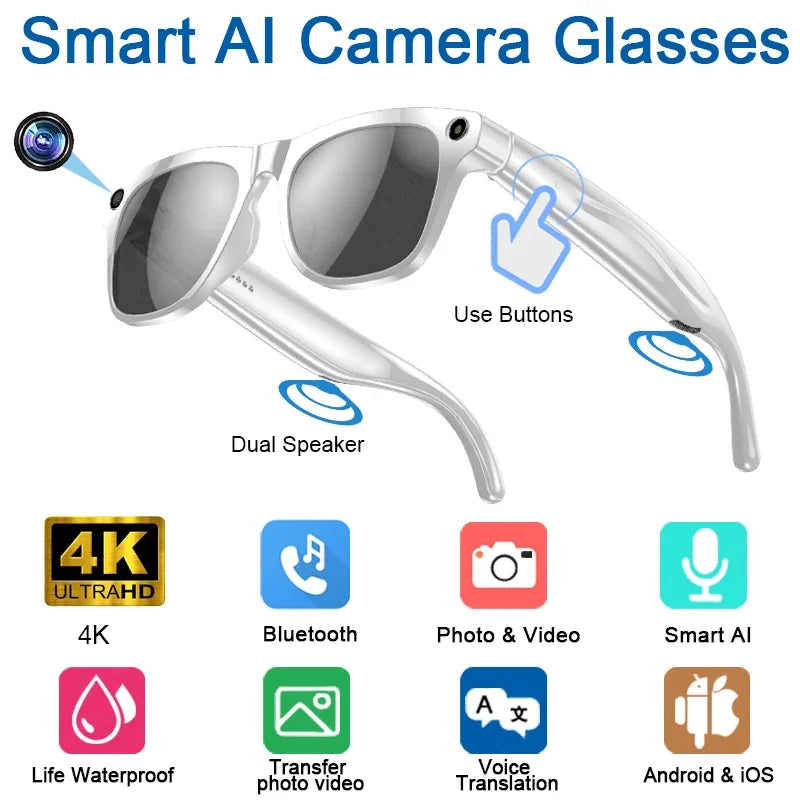 XIAOMI MIJIA 6K HD AI Smart Glasses Chat 260Mah Battery Voice Assistant Control GPT 100MP Camera Bluetooth Call  Smart Glasses