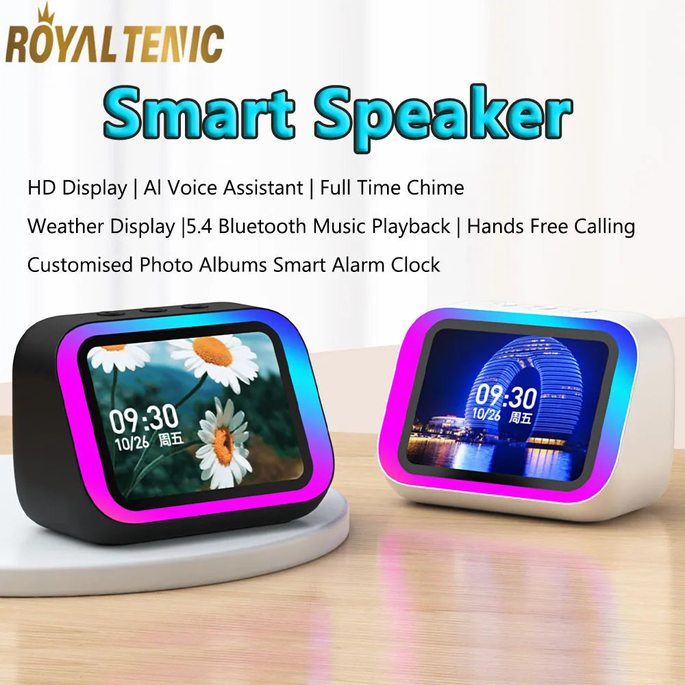 Smart Bluetooth Speaker Lntelligent Large-Screen Weather Temperature Display Table Speaker Clock Bedroom Decor  Voice Assistant