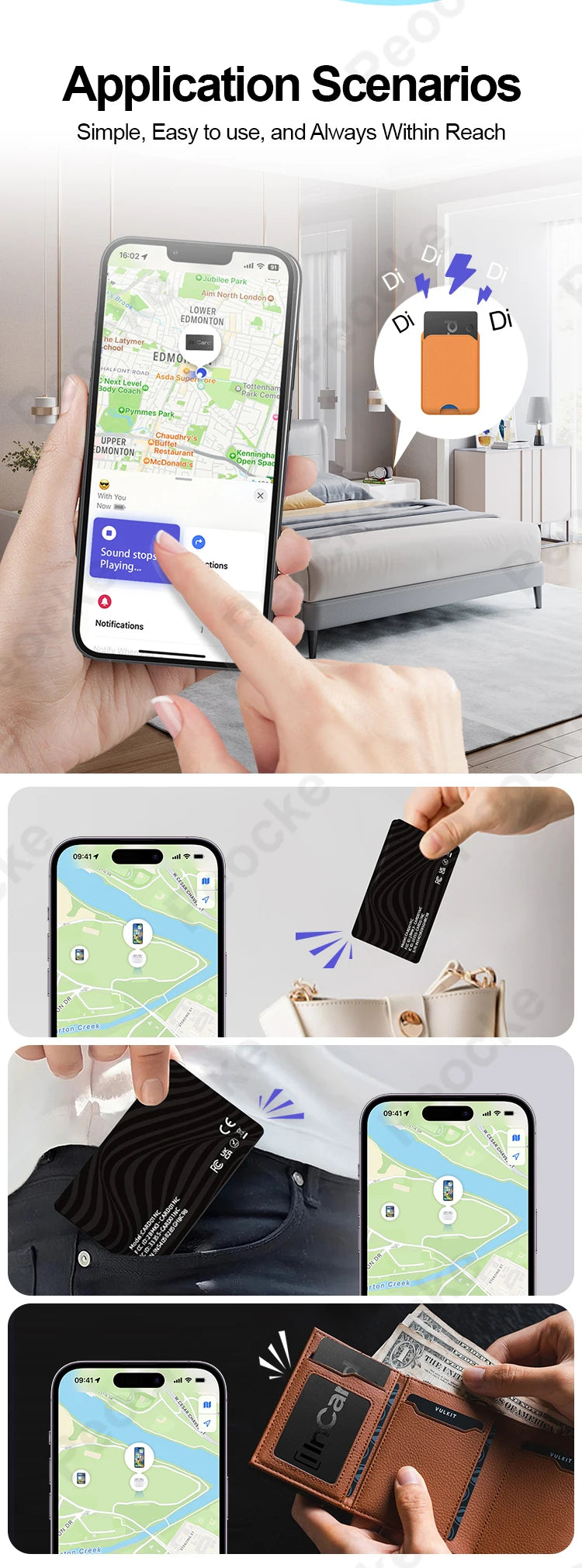Wallet Anti-loss Card Location Tracking GPS Smart Tag for Android Key Luggage Finder With iPhone Find My App Bluetooth Device