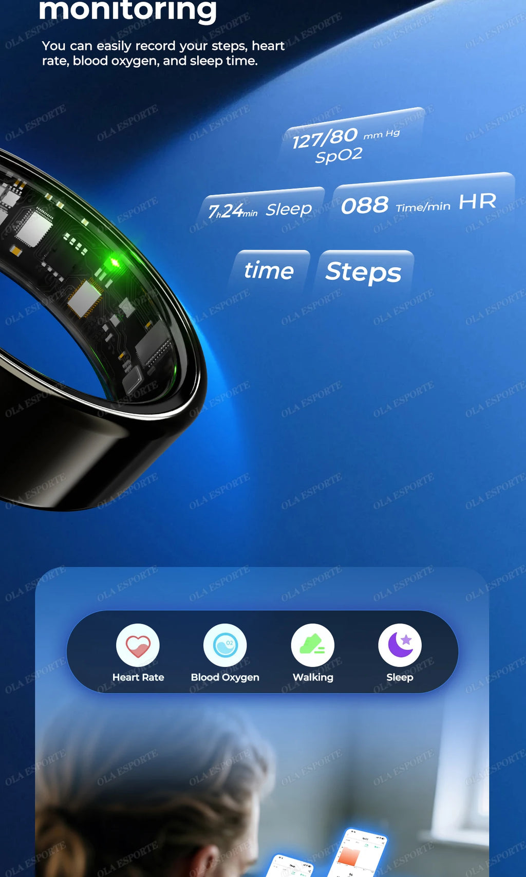 For  Smart Ring Men Women Bluetooth Monitor Blood HeartRate Blood Oxygen Monitor Smartring MultiSport 5ATM Waterproof 2025