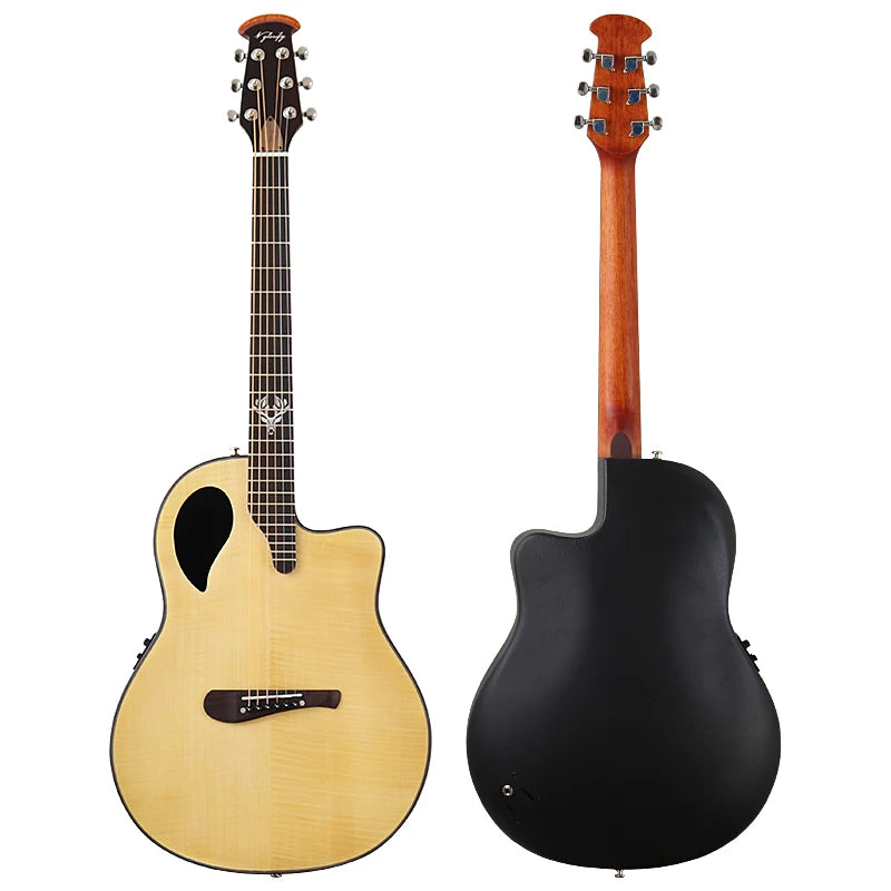 Electric Acoustic Guitar 6 Strings Round Back Ovation Model Brown 41 Inch Acoustic Guitar Cutaway Design Electric Folk Guitar