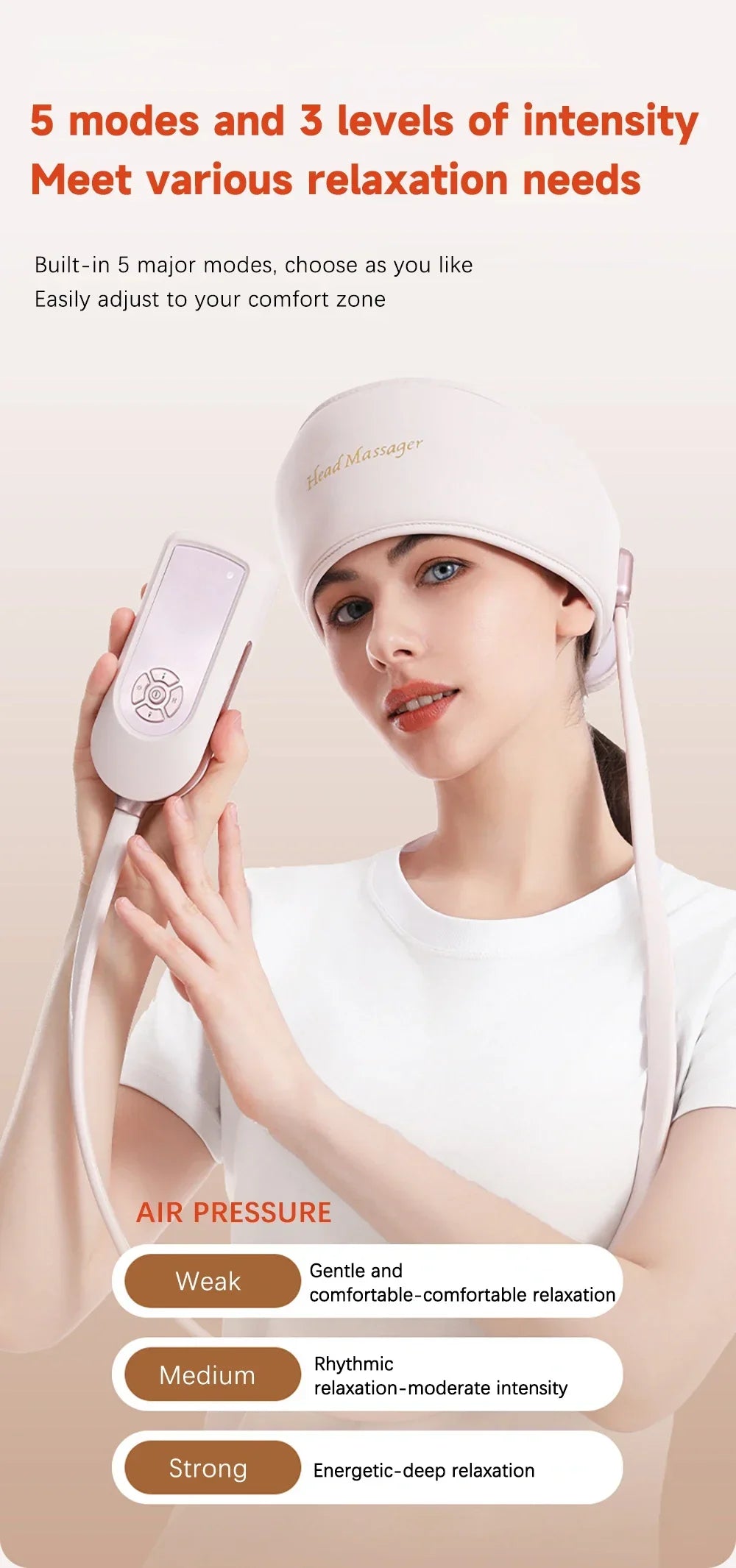 Electric Head Massager with Heat Air Pressure Head Massage Device Eye Muscle Massager Hot Compress Airbag Music 6-Zone Massager