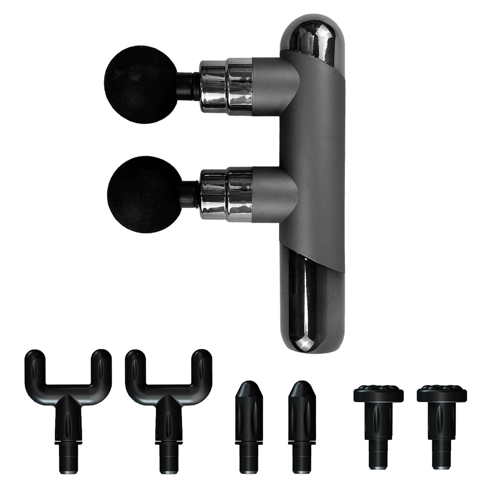 USB charging dual head fascia gun with 6-speed force adjustment and 4 pairs (8 pieces) of massage heads, double massage massager