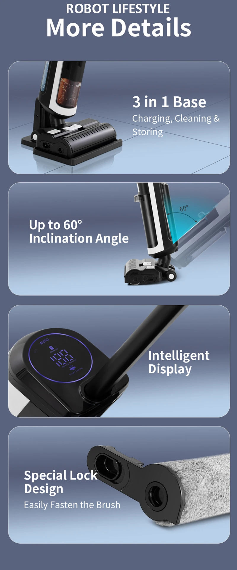 Cordless Handheld Vacuum Cleaner Wet Dry Cleaning Robot RL9Max 14000pa Super Strong Suction Self Heating Brush 4000mAh Battery