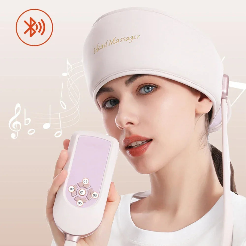 Electric Head Massager with Heat Air Pressure Head Massage Device Eye Muscle Massager Hot Compress Airbag Music 6-Zone Massager