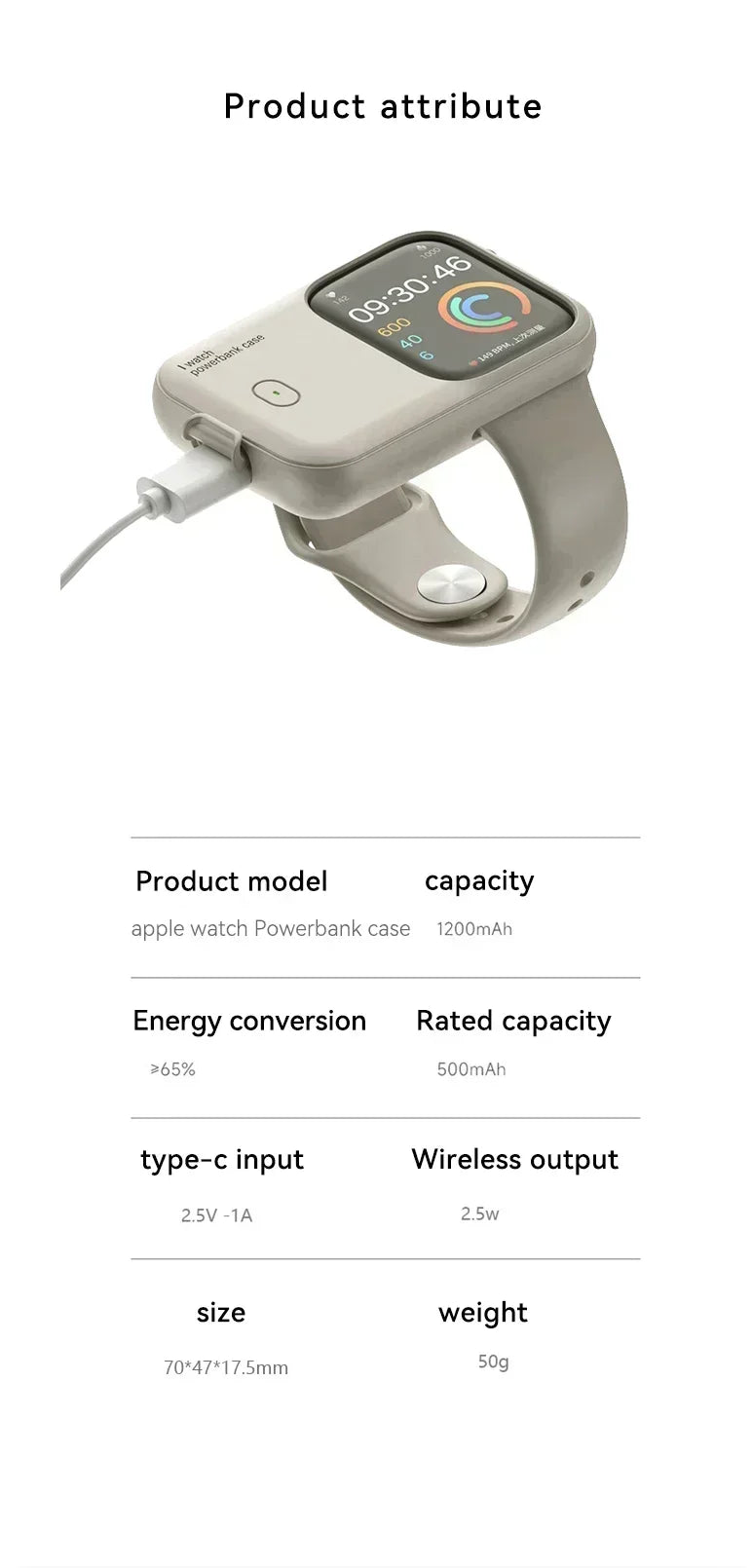 Portable Wireless Charger 1200mAh Spare Battery Powerbank Device For Apple Watch8 7 6 5 4 SE Ultra for iWatch Fast Charging case