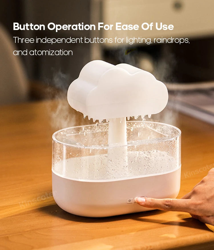 Cloud Air Humidifier Electric Aroma Essential Oil Diffuser Ultrasonic Mist Rain Cloud Color Night Light Raindrops White Noise