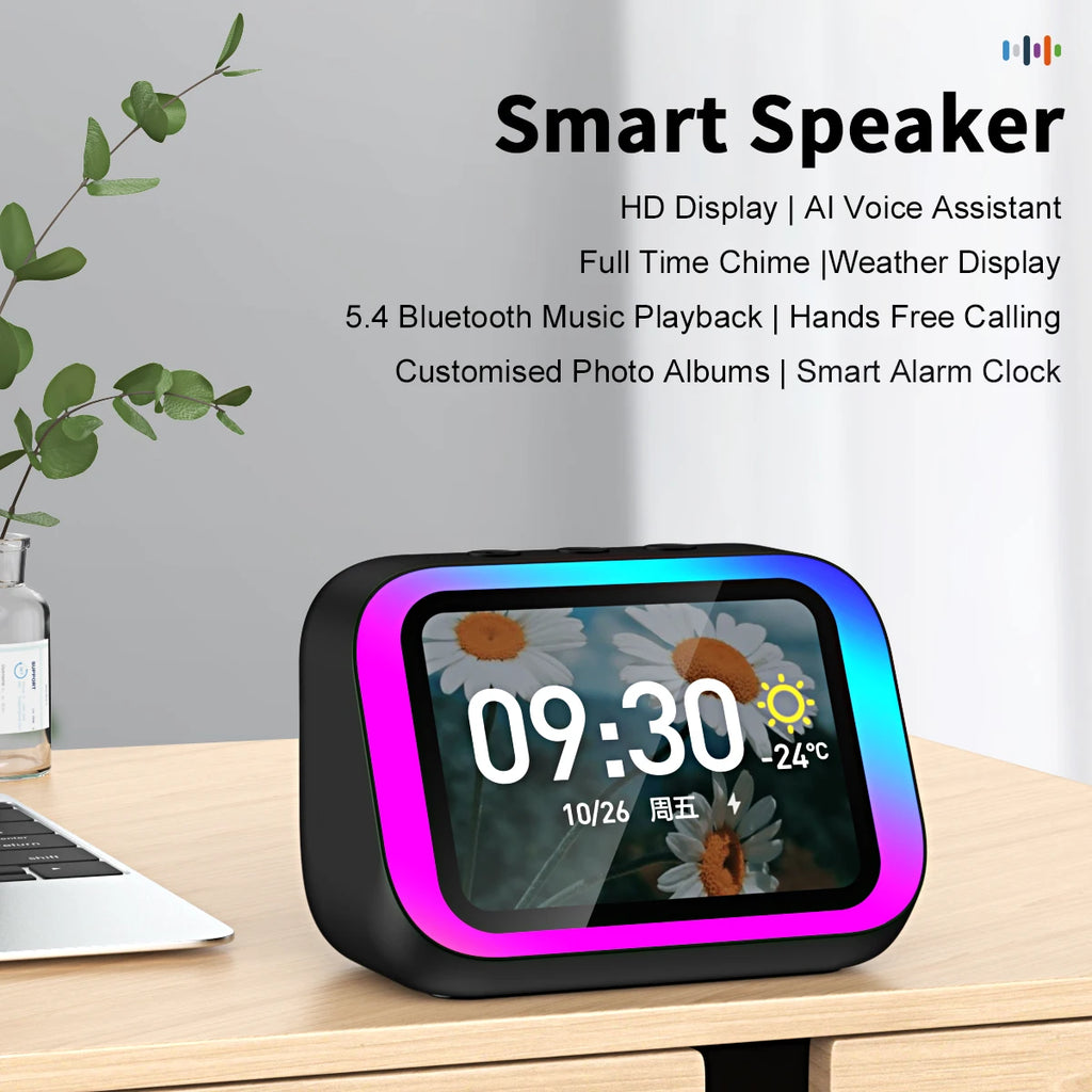 Smart Bluetooth Speaker Lntelligent Large-Screen Weather Temperature Display Table Speaker Clock Bedroom Decor  Voice Assistant