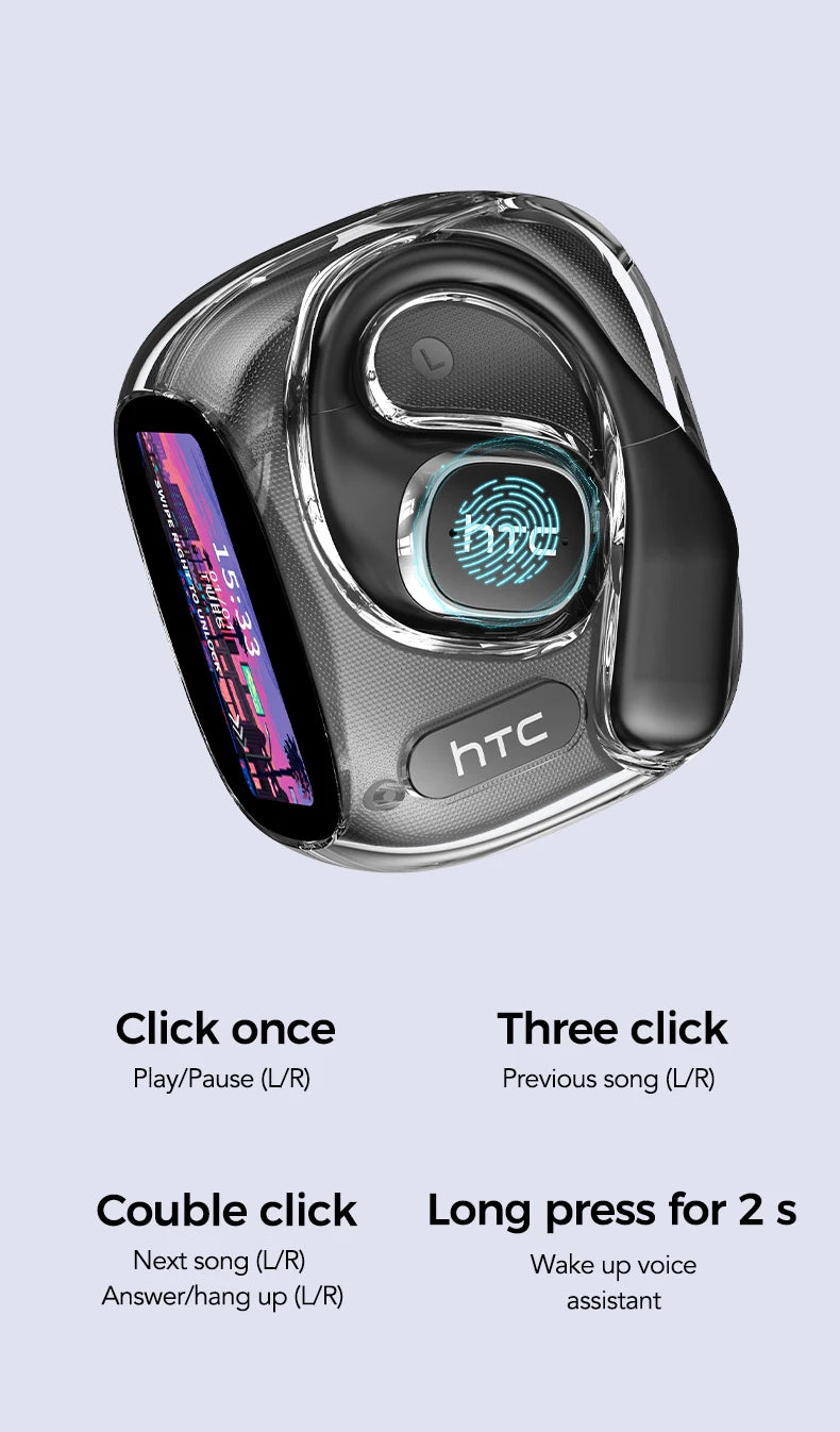 Translator HTC NE11 Bluetooth 6.0 OWS Wireless Headphones Translation Earphones Full-Color Touch Screen Ultra Long Battery Life