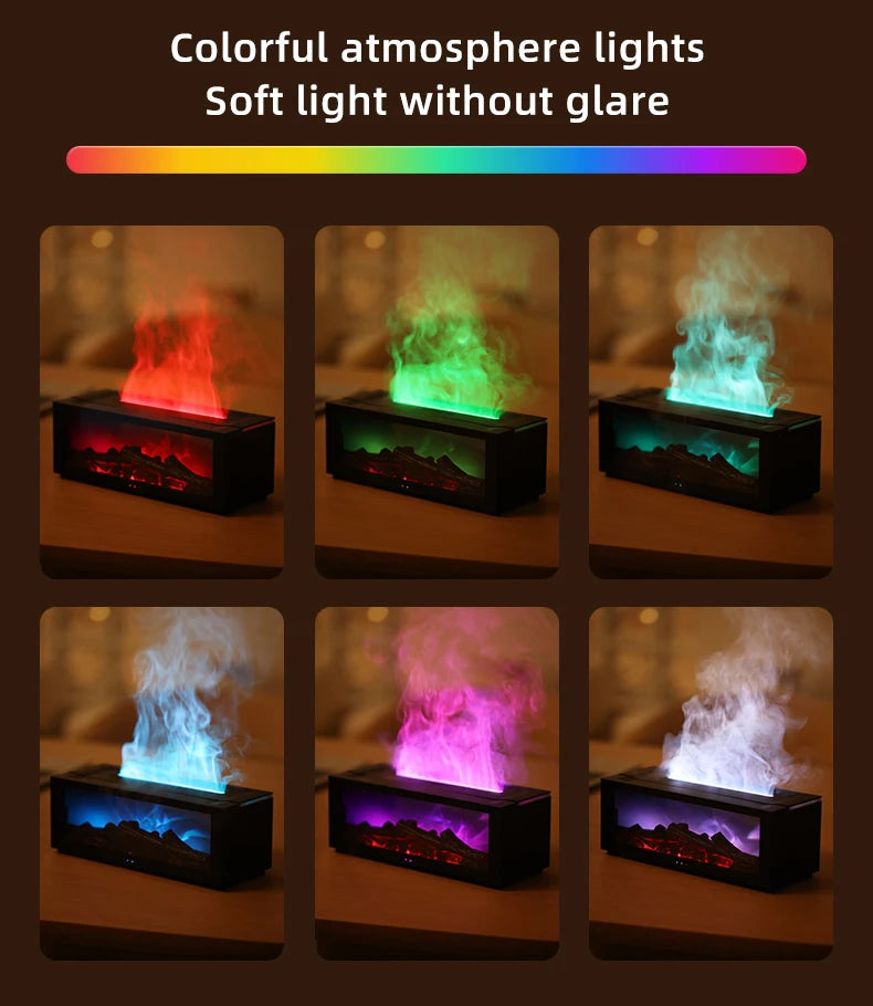 Flame Essential Oil Diffuser, 3D Flame Fireplace Aromatherapy Machine Colorful Humidifier with Remote Control, Fireplace Flame