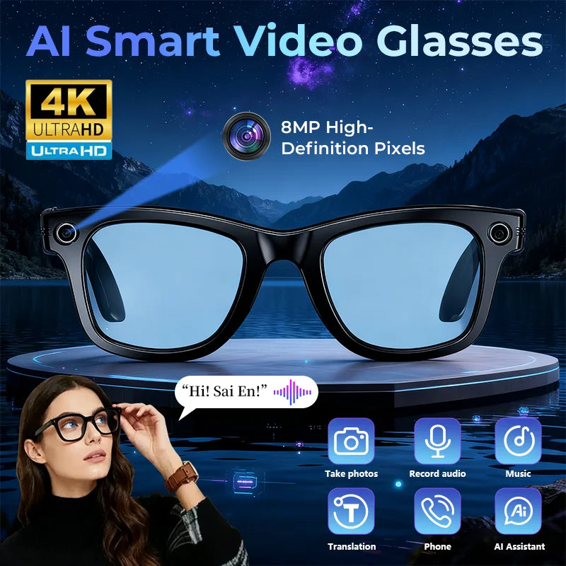 AI Smart Glasses - Touch Control AI Chat GPT Model 800W High-definition Shake-proof Real-time Translation Anti-blue Light