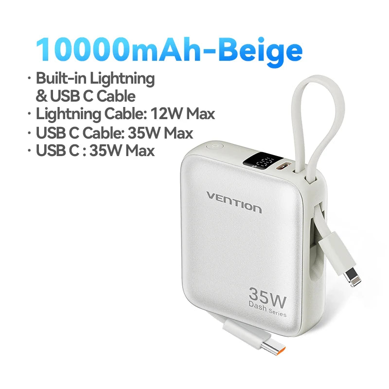 Vention 10000mAh Power Bank Fast Charging PD 35W Portable PowerBank for iPhone 16 15 Pro Max Xiaomi External Battery Charger