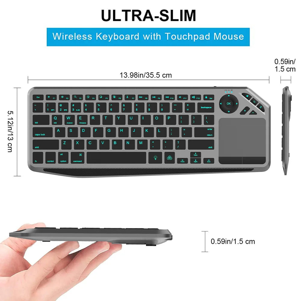 Bluetooth Wireless Keyboard with Touchpad 7-Colors Backlit 2.4g Rechargeable Trackpad Keyboard for Smart TV, IOS IPhone/IPad