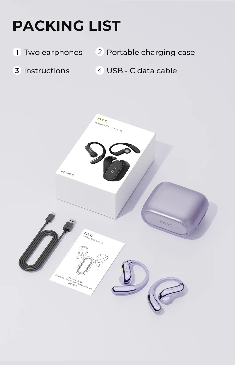 Translator HTC NE23 OWS Wireless Headphones 6.0 Translation Earphones Dual Noise Reduction Calls IP55 Professional Protection