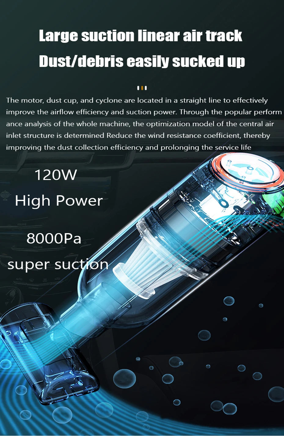 8000Pa Car Vacuum Cleaner Handheld Wireless Portable Strong Suction Low Noise Pet Cat Hair Vacuum Cleaners  For Cars Home