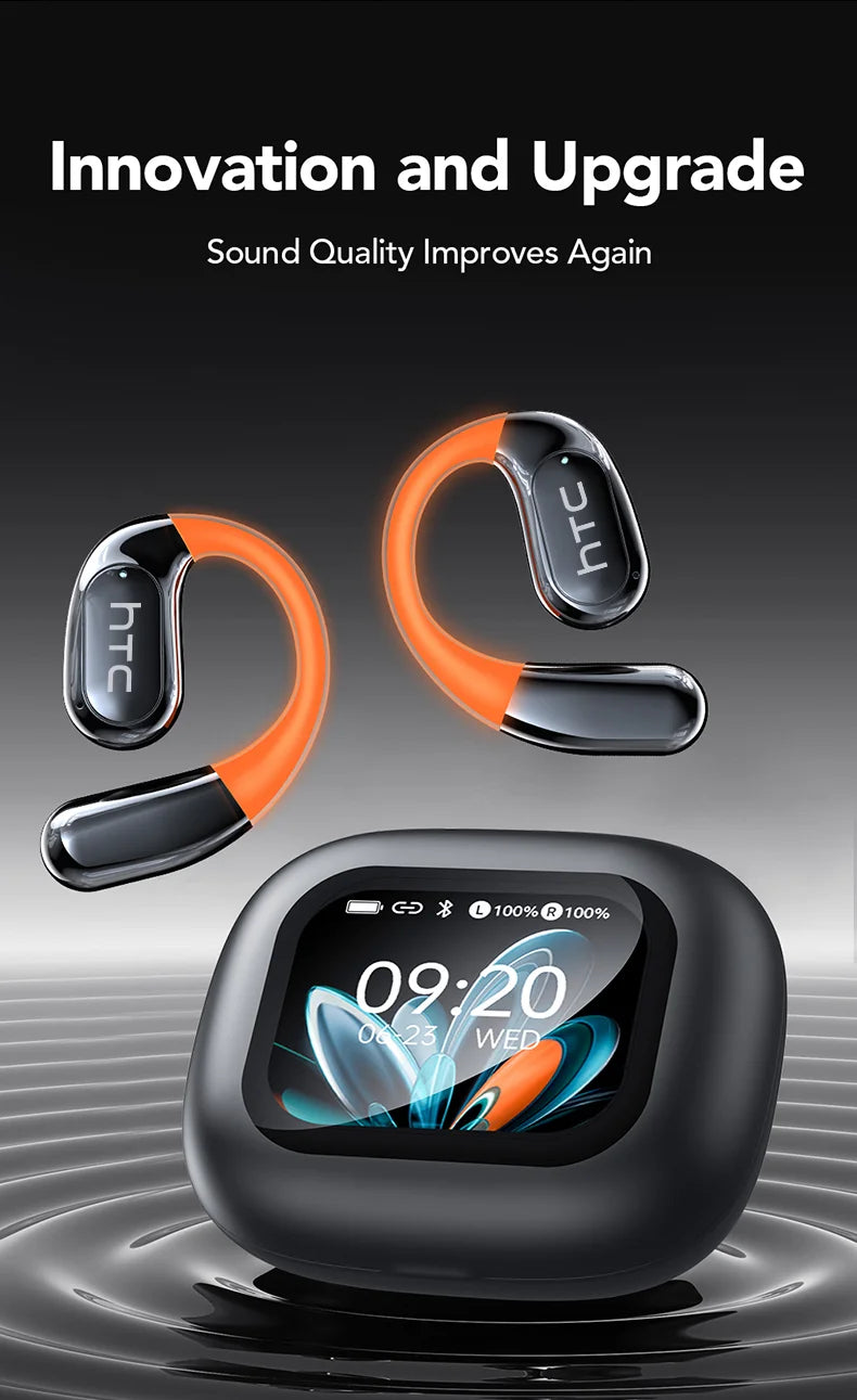 HTC NE27 Wireless Headphones AI Translator Earbuds OWS Sports Bluetooth Earphones Glowing Earhook Customizable Wallpaper Screen