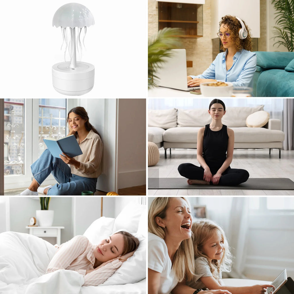 Jellyfish Cartoon Nihgt Light RGB Voice Control Jellyfish Bedside Lamp Type-C LED Night Lamp Upgraded Bluetooth Humidifier Model