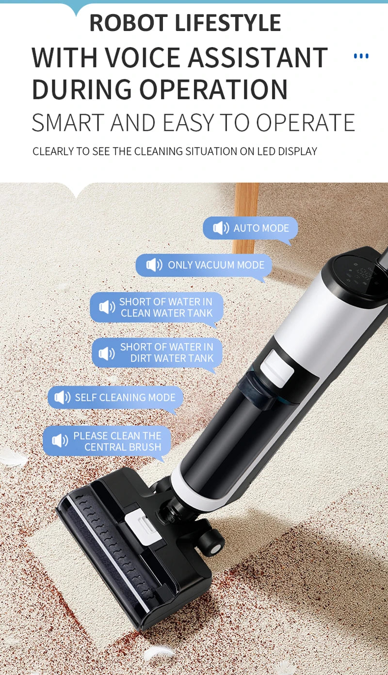 Wet Dry Vacuum Cleaner Cordless handhed Cleaning Robot Wireless RL8Pro Voice Assistant Low Noise 14000Pa Suction Battery 4000mAh
