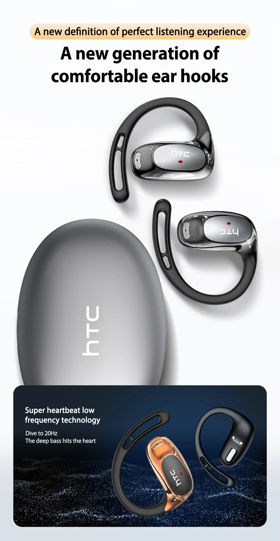 HTC NE35 Bluetooth V6.0 AI Translation Earphones OWS Sport Headphone Comfortable Ultra-light Earhook Wireless Headphone with Mic