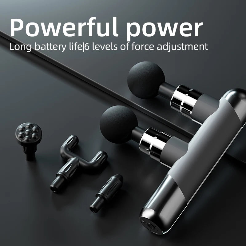 USB charging dual head fascia gun with 6-speed force adjustment and 4 pairs (8 pieces) of massage heads, double massage massager