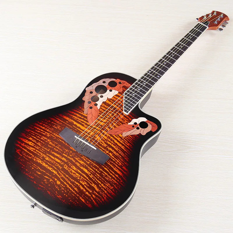 Electric Acoustic Guitar 6 Strings Round Back Ovation Model Brown 41 Inch Acoustic Guitar Cutaway Design Electric Folk Guitar