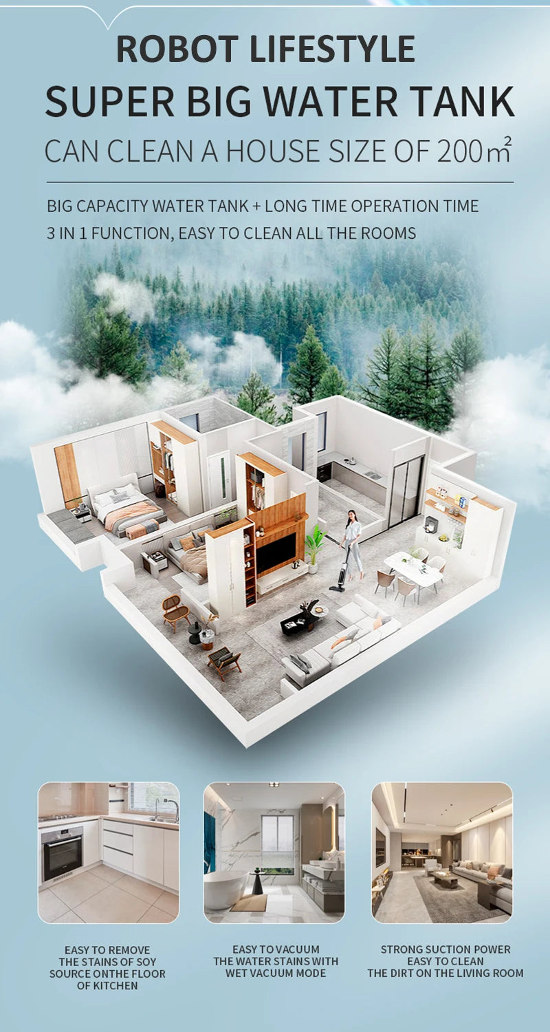 Wet Dry Vacuum Cleaner Cordless handhed Cleaning Robot Wireless RL8Pro Voice Assistant Low Noise 14000Pa Suction Battery 4000mAh