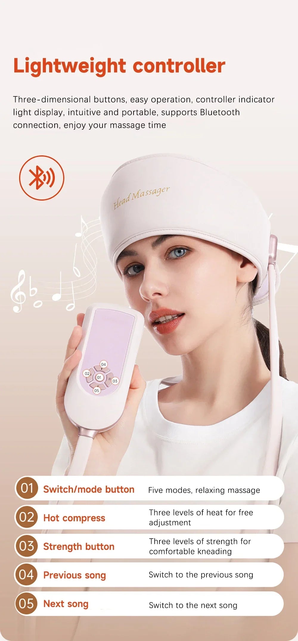 Electric Head Massager with Heat Air Pressure Head Massage Device Eye Muscle Massager Hot Compress Airbag Music 6-Zone Massager