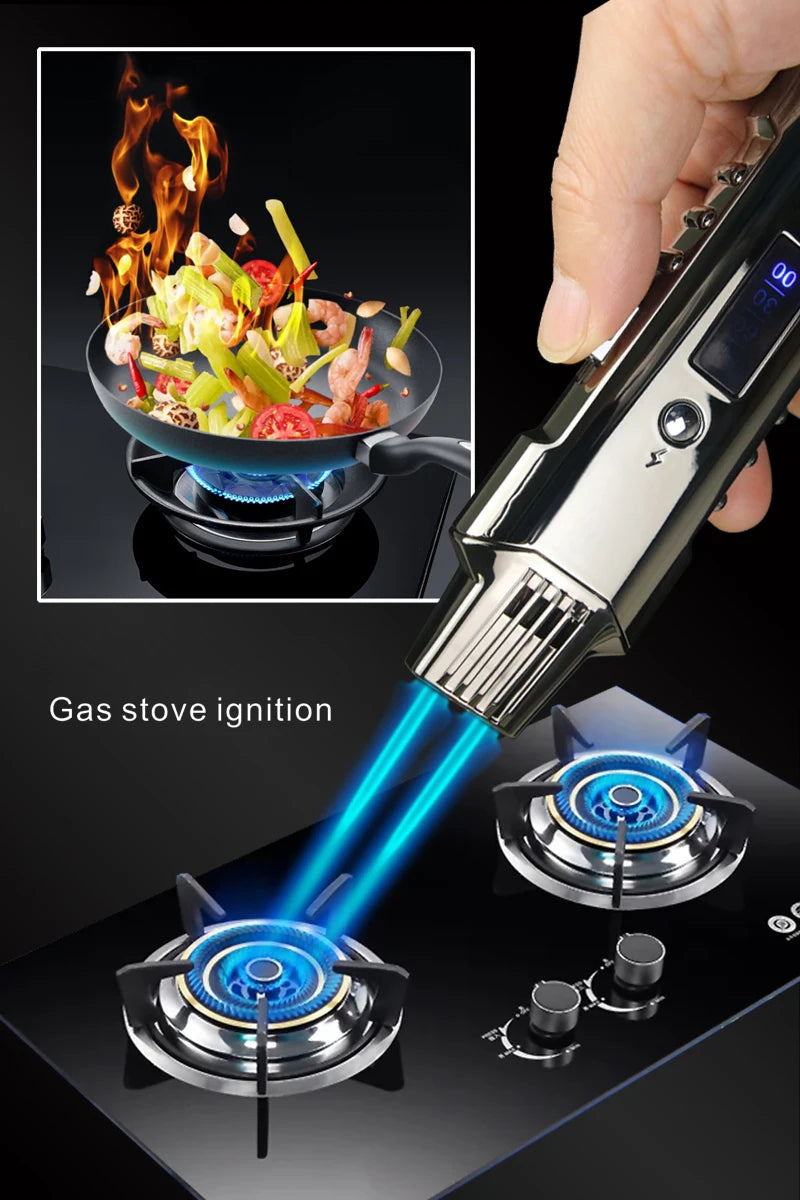 Multifunctional Gas And Electric Lighter  Double Arc  Double Blue Flame White Night Light With Power Display Outdoor Windproof