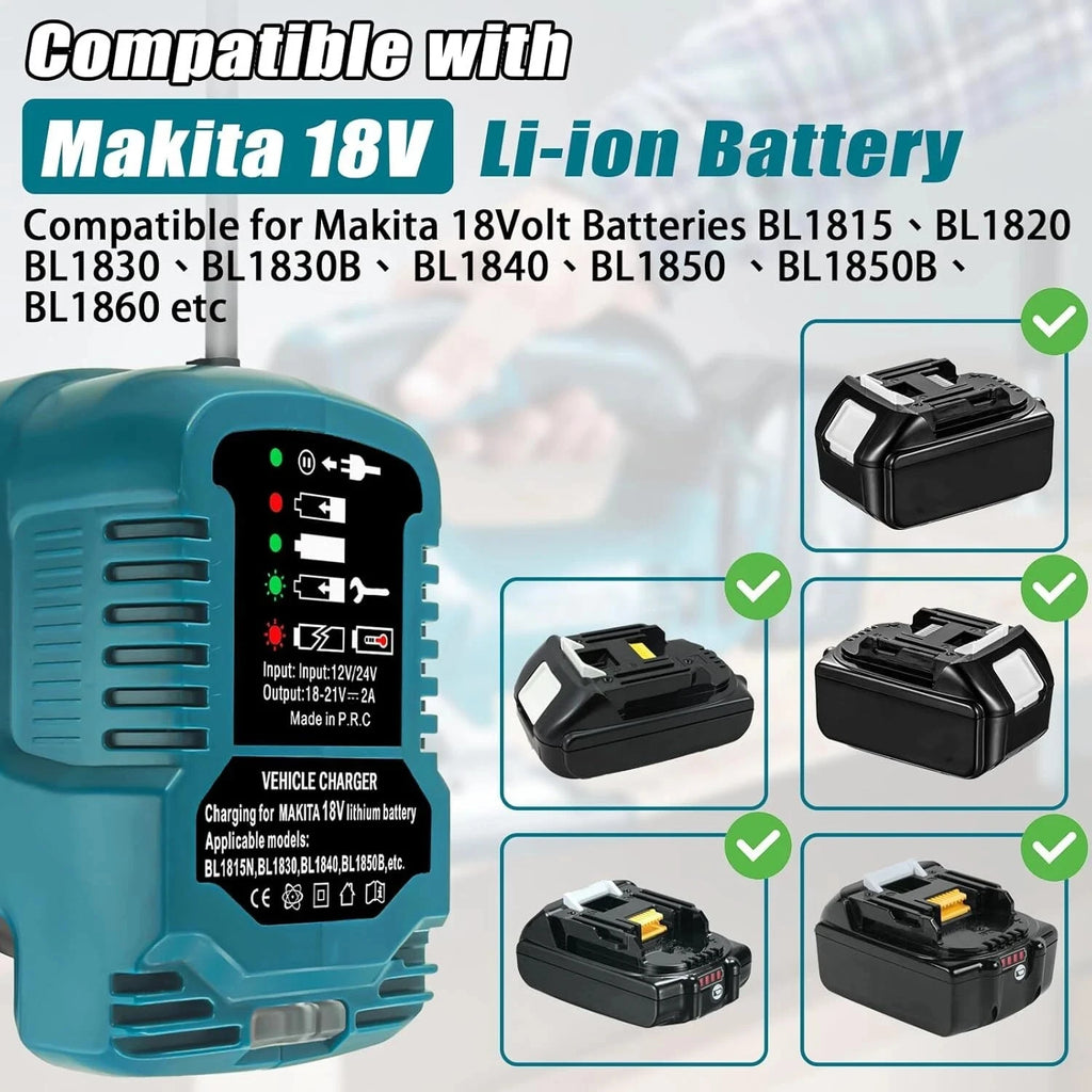 For Makita 18V Lithium Battery Charger With Cigarette Lighter Plug LED Indicator Mini Vehicle Charger for Makita BL1850 BL1830