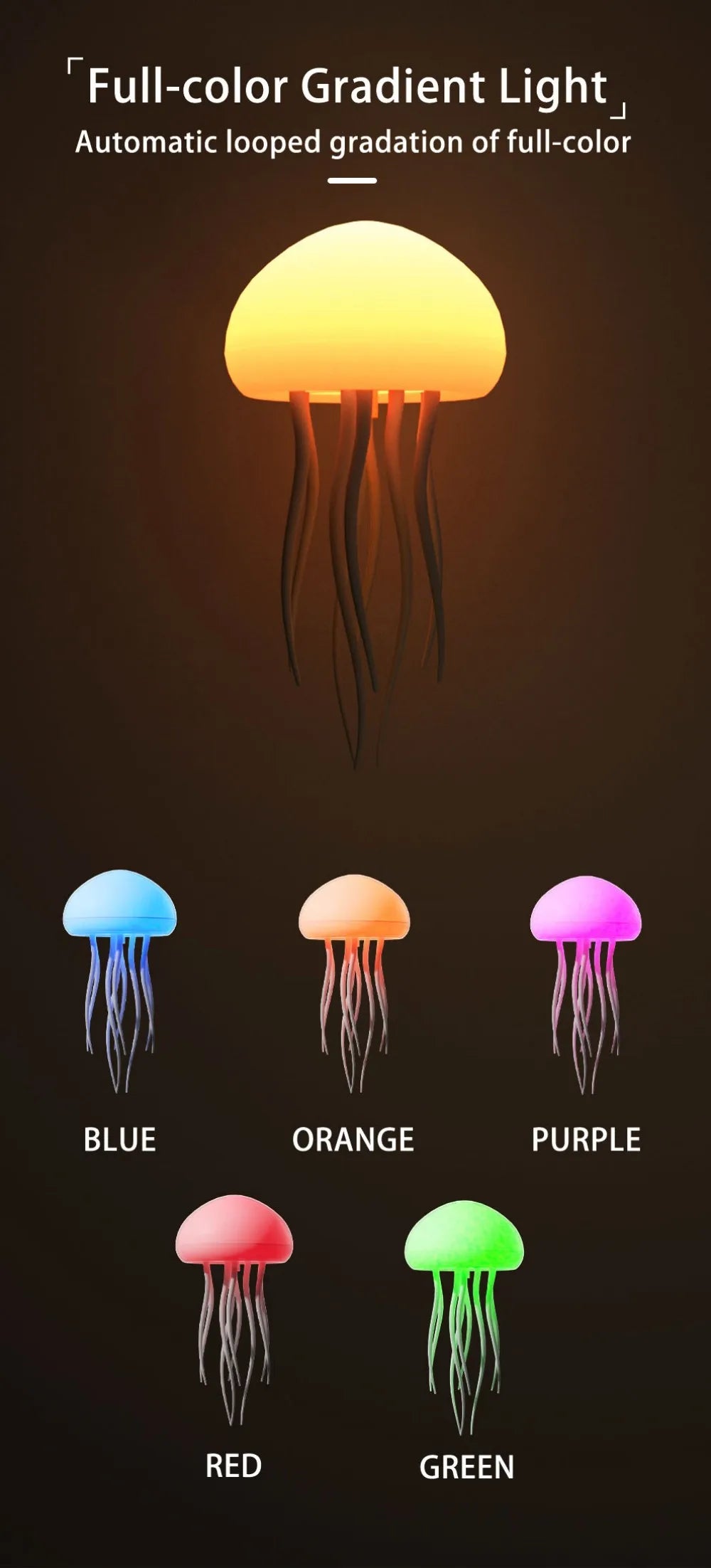 Jellyfish Cartoon Nihgt Light RGB Voice Control Jellyfish Bedside Lamp Type-C LED Night Lamp Upgraded Bluetooth Humidifier Model