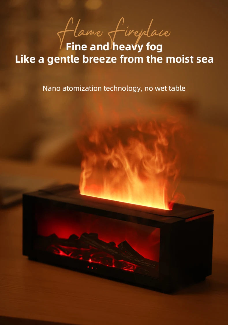 Flame Essential Oil Diffuser, 3D Flame Fireplace Aromatherapy Machine Colorful Humidifier with Remote Control, Fireplace Flame