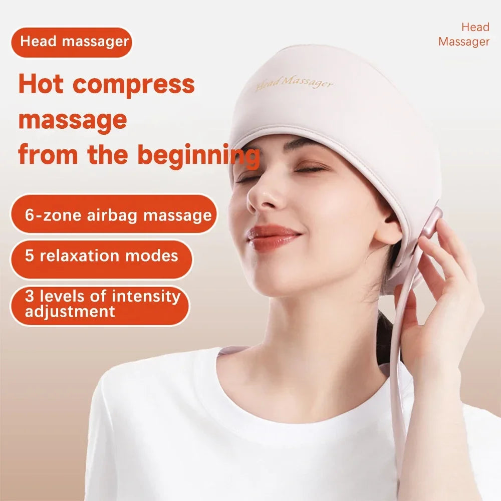 Electric Head Massager with Heat Air Pressure Head Massage Device Eye Muscle Massager Hot Compress Airbag Music 6-Zone Massager