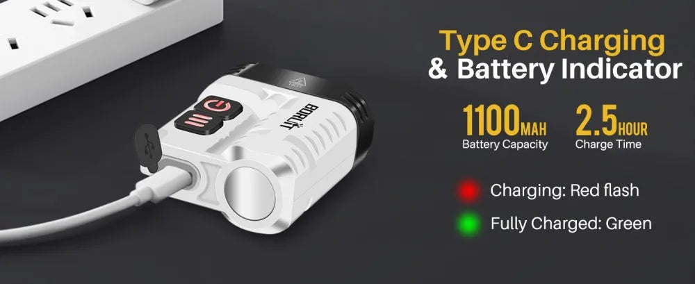 BORUiT U6 SST20 LED EDC Flashlight Keychain Work Light Type-C Rechargeable Clip Torch with Magnet Camping Pocket Lantern