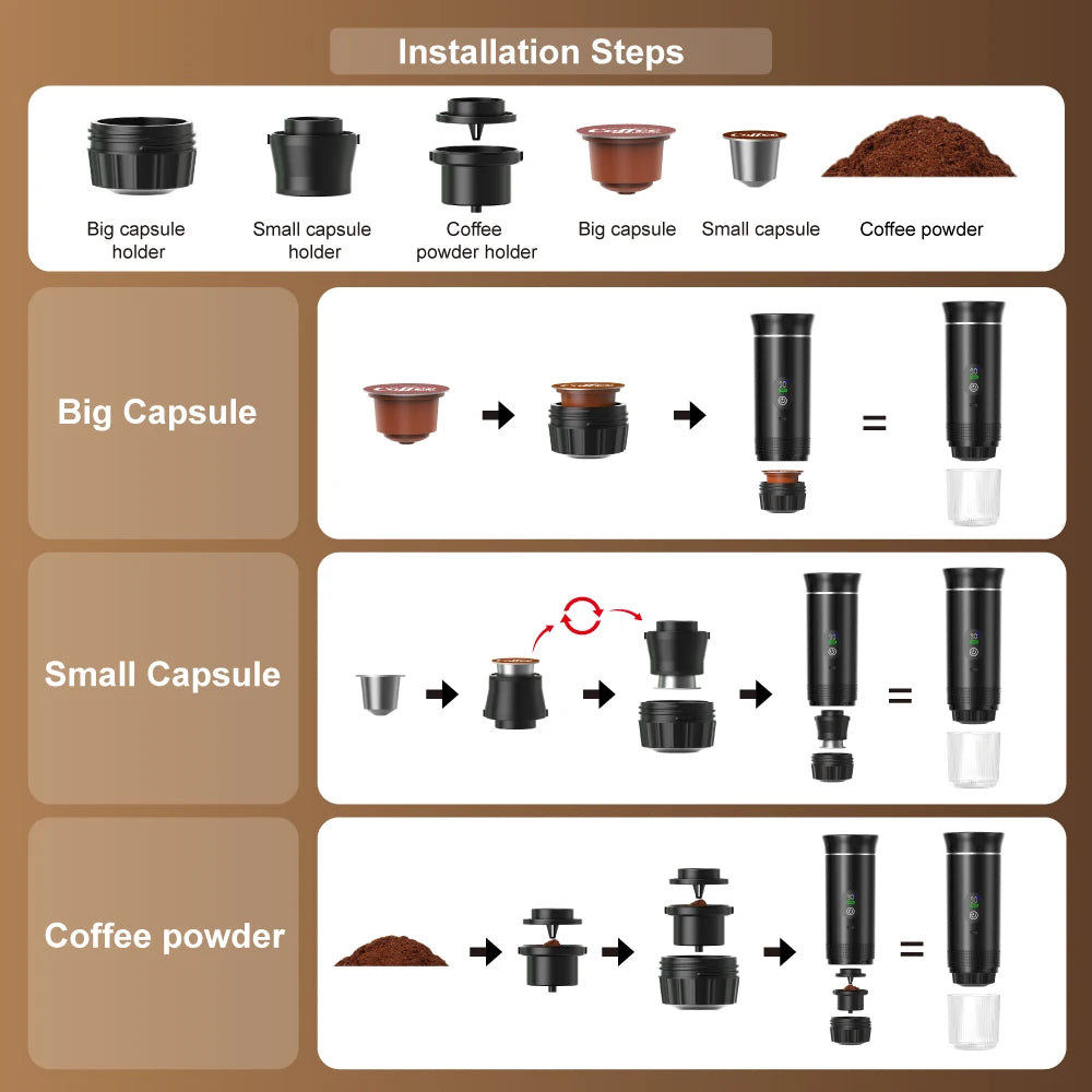 Foombthe Portable Espresso Coffee Machine With Digital Display 3-in-1 Capsule Coffee Maker for Car & Home Camping Coffee Maker