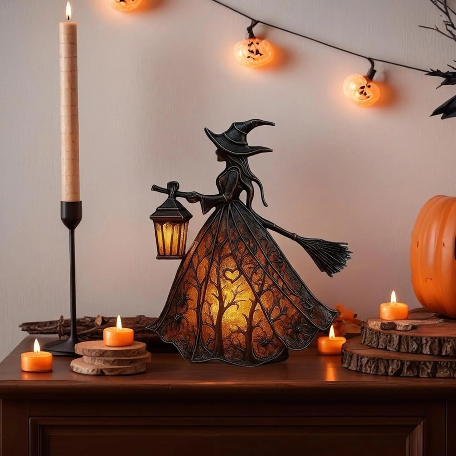 Halloween Witch Lamp Stained Gothic Witch Hat Led Lamp Spooky Decorative Standing Night Light Party Lighting Decorations